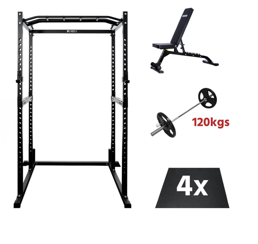 Force USA Power Rack Package Power Cage 120kgs Weights Barbell Bench And Mats