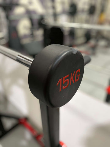 Image of 15kg Fixed Straight Exercise Barbell Rubber Weight Steel Bar