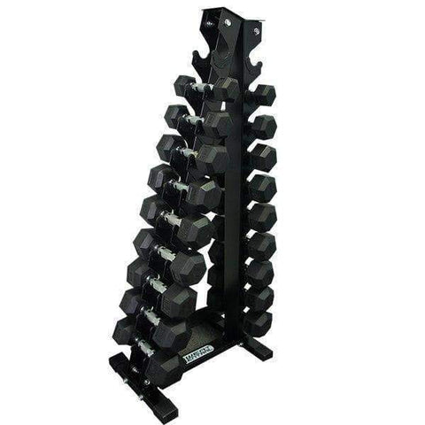 Image of Package 3kg - 15kg Rubber Hex Dumbbells with Vertical Weights Storage Rack Tree - sweatcentral