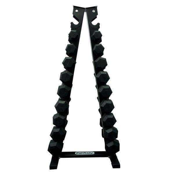Package 3kg - 15kg Rubber Hex Dumbbells with Vertical Weights Storage Rack Tree - sweatcentral