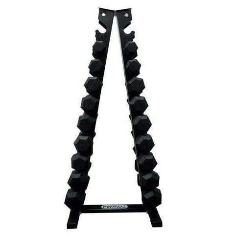 Image of Package 3kg - 15kg Rubber Hex Dumbbells with Vertical Weights Storage Rack Tree - sweatcentral