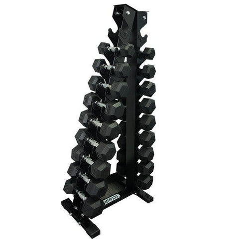 Image of PACKAGE OF 2KG - 10KG RUBBER HEX DUMBELLS AND  VERTICAL STORAGE RACK TREE - sweatcentral