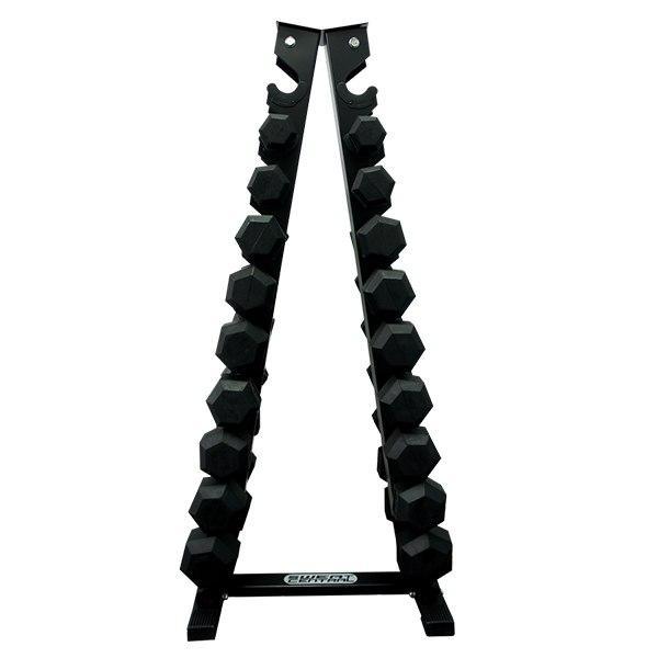PACKAGE OF 2KG - 10KG RUBBER HEX DUMBELLS AND  VERTICAL STORAGE RACK TREE - sweatcentral