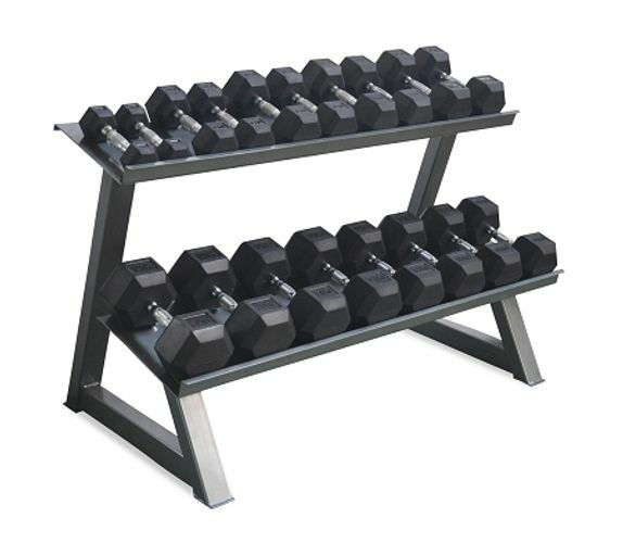 Package 3kg - 15kg Rubber Hex Dumbbells with 2-Tier Dumbbell Rack