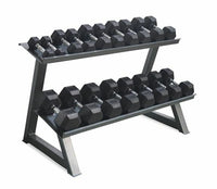 Package 3kg - 15kg Rubber Hex Dumbbells with 2-Tier Dumbbell Rack