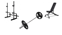 Set - Squat Rack, Adjustable Bench, 15kgs Olympic Barbell And 30kg Olympic Weights Collars