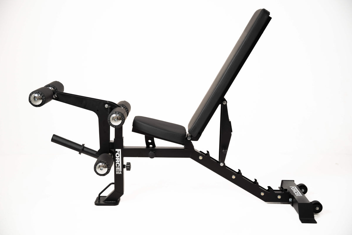 Force USA Adjustable Flat Incline Decline Weights Gym Bench with Arm and Leg Developer - Sweat Central