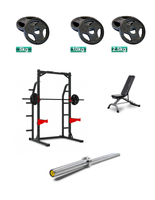 Package of Half Rack Adjustable Bench Olympic Barbell Rubber Weight Plates Spring Collars