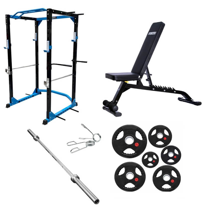 70kg GYM PACKAGE POWER CAGE OLYMPIC BARBELL ADJUSTABLE BENCH AND WEIGH Sweat Central