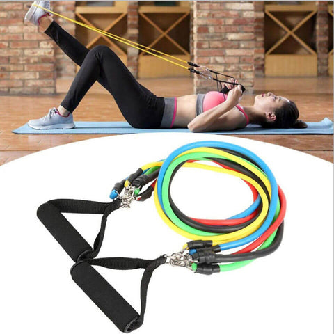 Image of Set Of Varied Resistance Elastic Tubes Strength Conditioning Pull Rope Exercise Bands