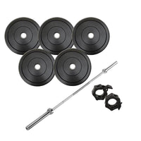 STRENGTH PACKAGE: 140KG BUMPER WEIGHT PLATES + WEIGHTLIFTING OLYMPIC BAR + LOCK JAWS