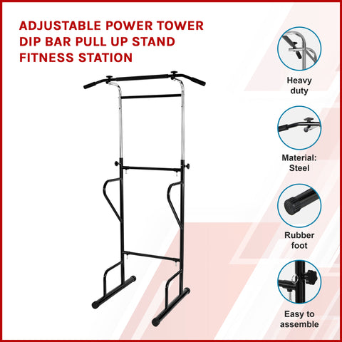 Image of Adjustable Power Tower Dip Bar Pull Up Stand Fitness Station