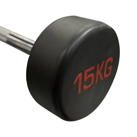 Image of 15kg Fixed Straight Exercise Barbell Rubber Weight Steel Bar