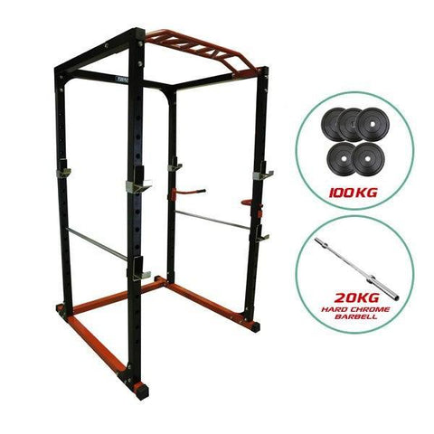 POWER PACKAGE PR528 POWER CAGE 100kg BUMPER WEIGHTS & HARD CHROME BARBELL - sweatcentral