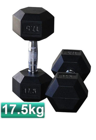 17.5KG PAIR OF RUBBER HEX DUMBBELLS - sweatcentral