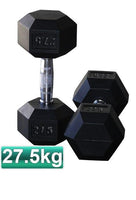 27.5KG PAIR OF RUBBER HEX DUMBBELLS - sweatcentral