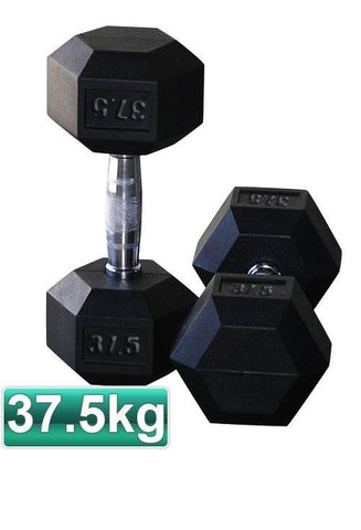 37.5KG PAIR OF RUBBER HEX DUMBBELLS - sweatcentral