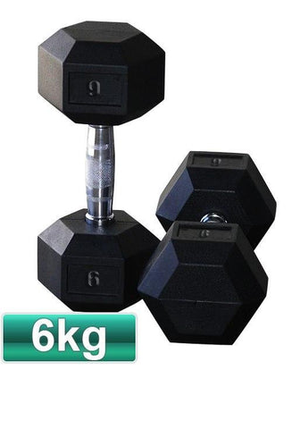 6KG PAIR OF RUBBER HEX DUMBBELLS - sweatcentral