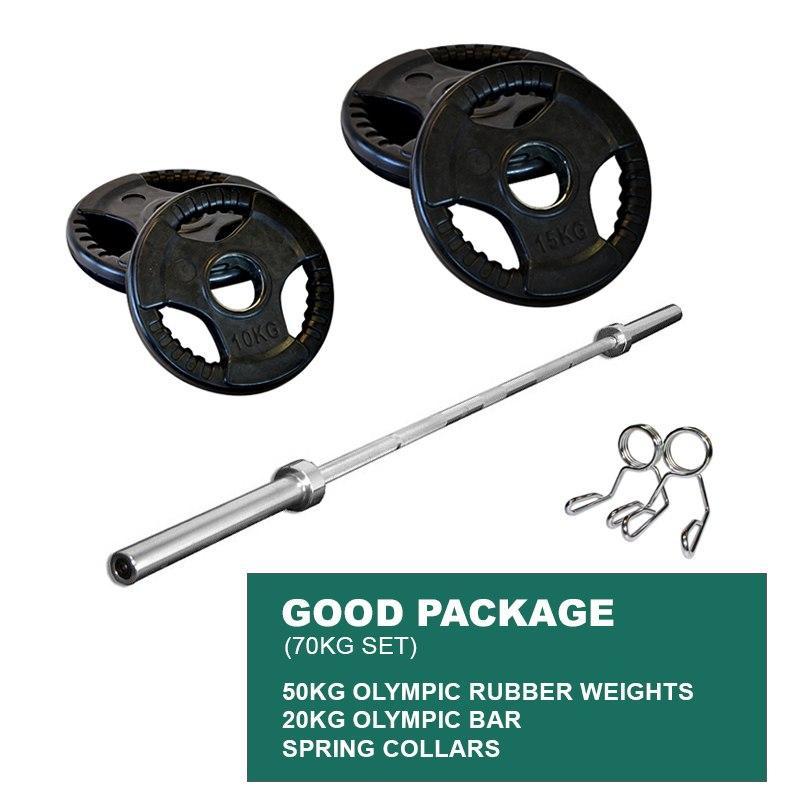 GOOD PACKAGE: 50KG OLYMPIC WEIGHT PLATES + 2.2m 1000LB OLYMPIC WEIGHTLIFTING BRASS BUSHING BARBELL + SPRING CLIPS - sweatcentral