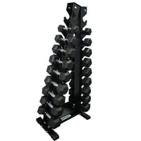 Package 3kg - 15kg Rubber Hex Dumbbells with Vertical Weights Storage Rack Tree - sweatcentral