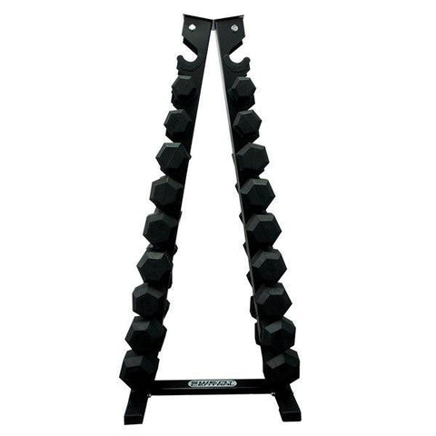 Image of PACKAGE OF 2KG - 10KG RUBBER HEX DUMBELLS AND  VERTICAL STORAGE RACK TREE - sweatcentral