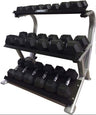 PACKAGE OF 5KG - 20KG RUBBER HEX DUMBBELLS & 3 TIER STORAGE WEIGHTS RACK