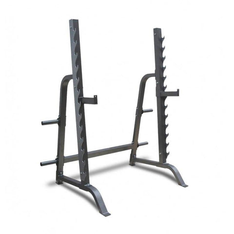 SQUAT RACK AND BENCH PRESS STATION HALF CAGE WITH WEIGHT PLATE STORAGE - sweatcentral