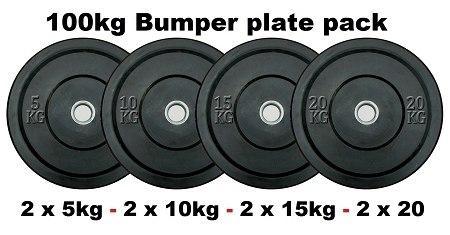 Image of STARTER PACKAGE: 100KG BUMPER WEIGHT PLATES + POWERLIFTING CROSS TRAINING OLYMPIC OXIDE BAR + LOCK JAWS - sweatcentral