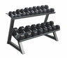 PACKAGE OF 5KG - 20KG RUBBER HEX DUMBBELLS AND 2 TIER STORAGE RACK